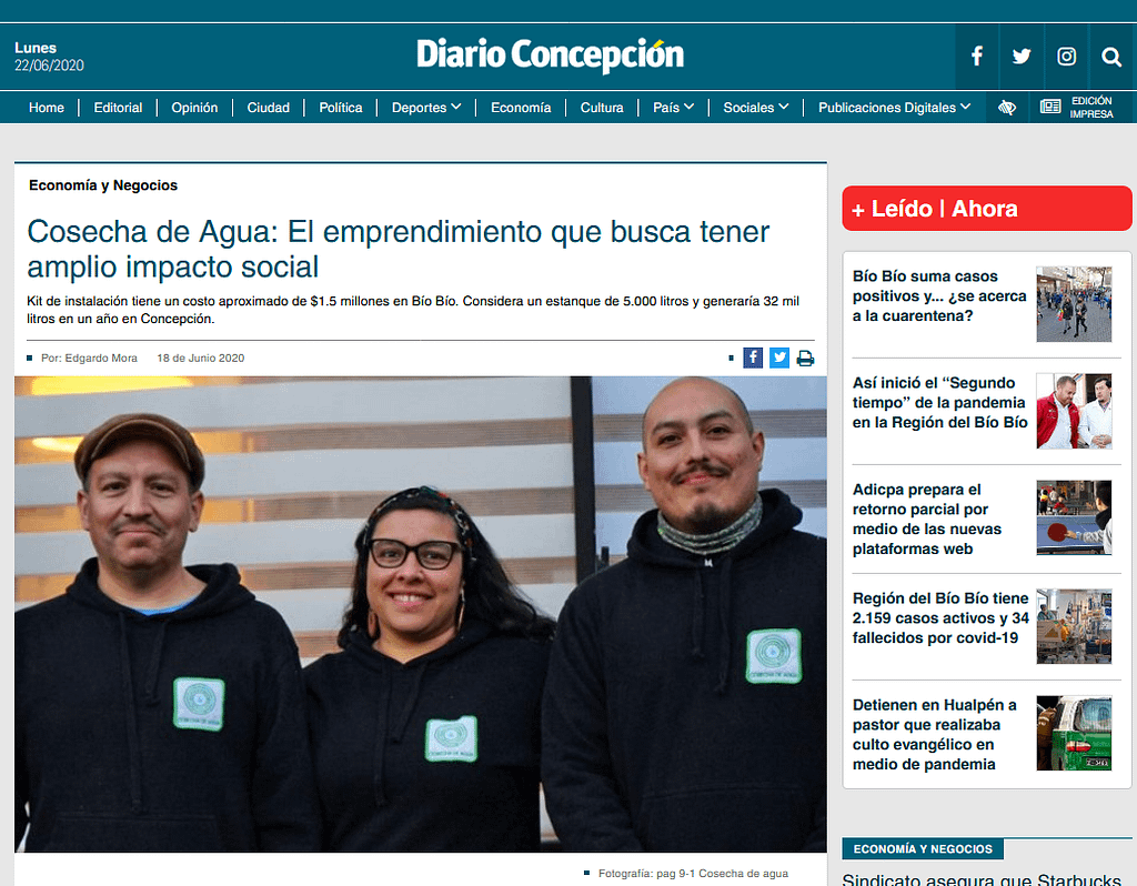Screenshot Cosecha de Agua El emprendimiento que busca tener amplio impacto social